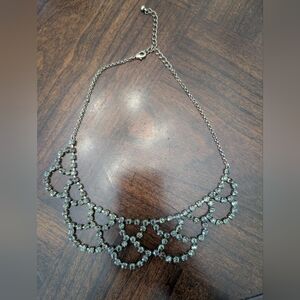 Gold Tone And Rhinestone Bib Necklace 15" Missing 2 Stones